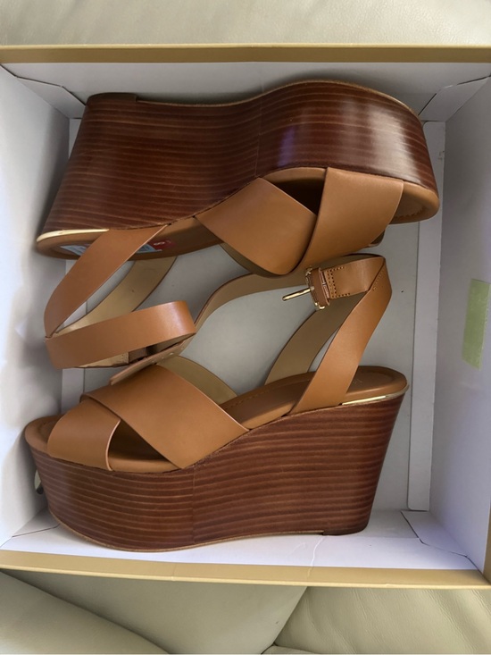 Michael Kors Shoes - Michael Kors Tan Leather Platform Wedge Sandals